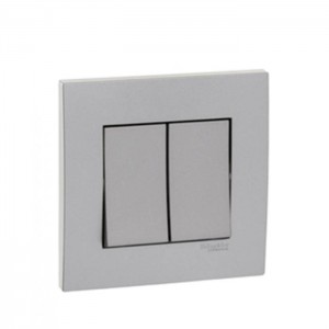 Schneider Electric Vivace Switch 16AX 250V 2 Gang 1 Way Aluminium Silver Switch KB32_1_AS
